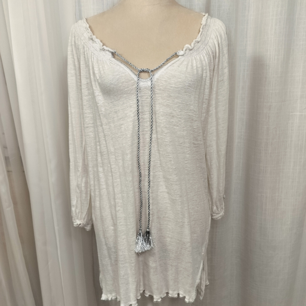 European Linen White Tunic Womens Size‎ M Hemp Leaf Hippie